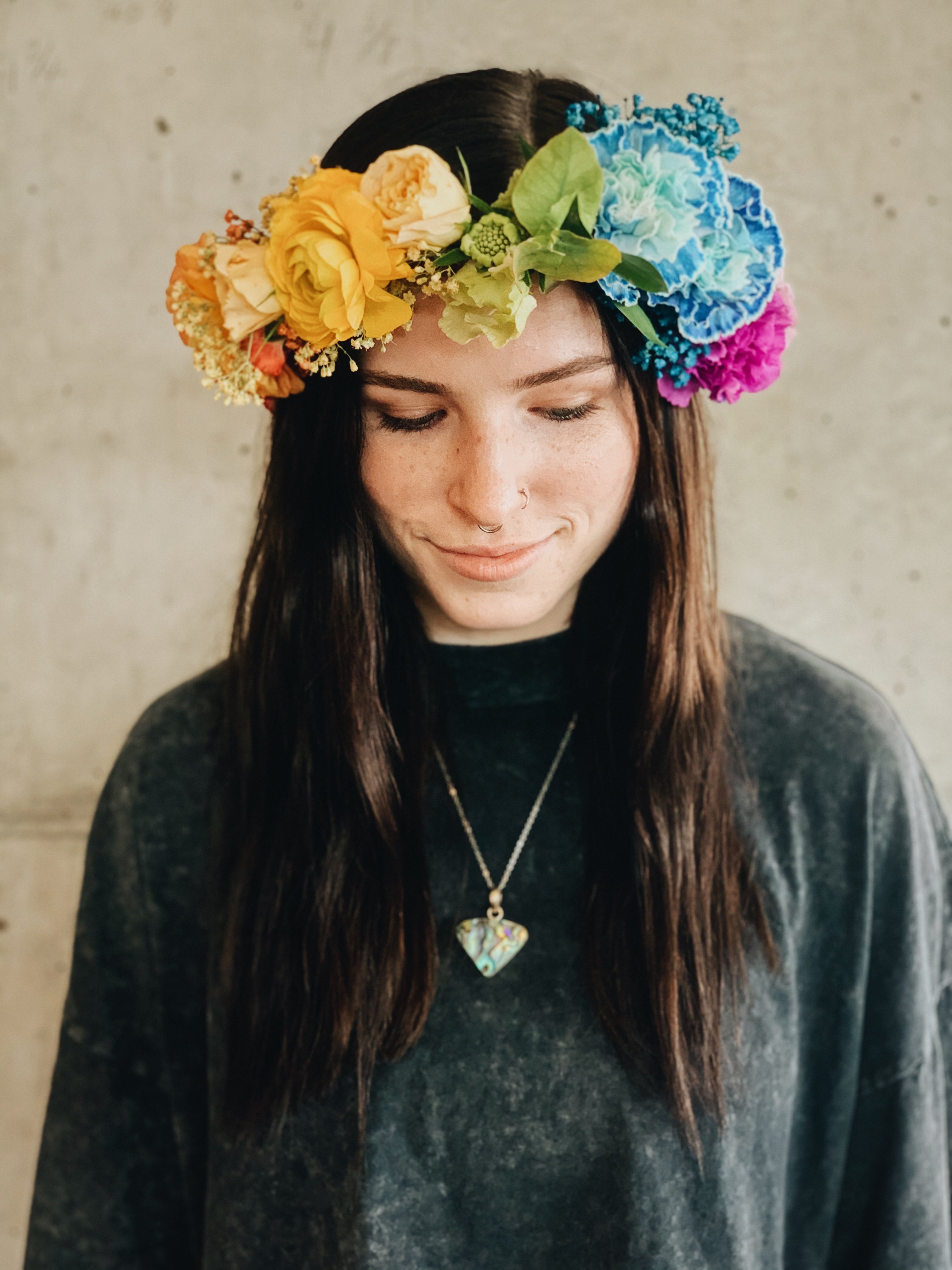 ?Handmade Rainbow Flower Headband-OS Rainbow Flower Crown Headband, Boho Rainbow Hairband  main image 4